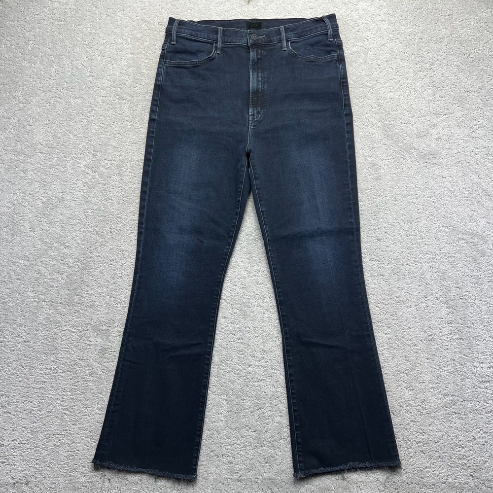 Mother Jeans Women 34 Blue Denim Stretch Night In Paris The Hustler Ankle Fray